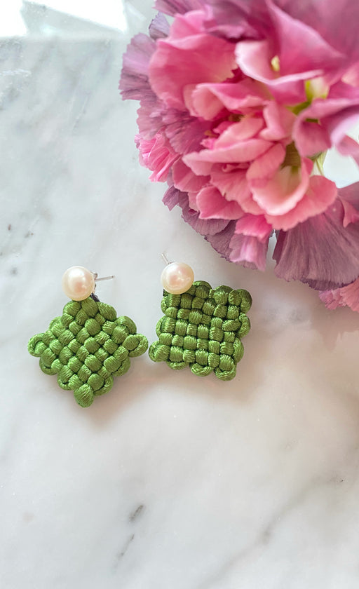 Affinity Knot in Fern Green | Pearl Studs